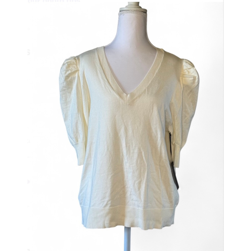 Rachel Roy NWT Cream Puff Sleeve V-Neck Knit Top Large